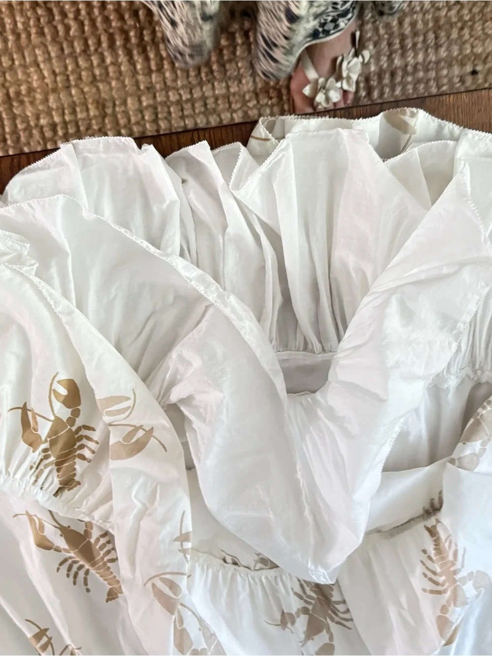 J. Crew White Midi dress with tan Lobster Print